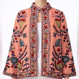Suzani Embroidery Jacket, Cotton Suzani Coat Hand Embroidered Jacket For Women